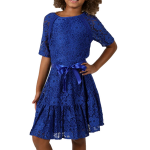 Blush Girl's Royal Blue Lace Short Sleeve Dress - Girl's Size 10  NWOT